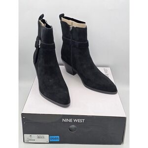 Nine West Women Lemone Block Heel Pointy Toe Suede Dress Booties Black Size‎ 9 M